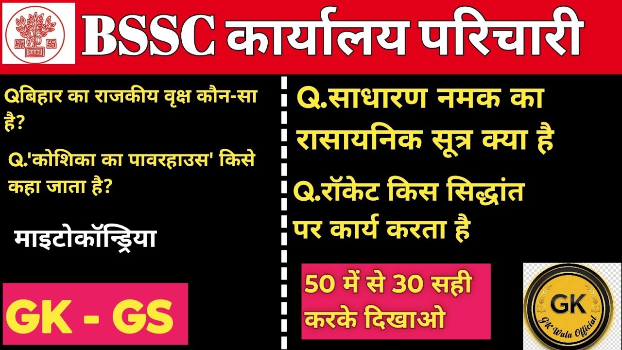 BSSC Karyalay Parichari 2026 | 50 Most Important Questions | Practice Set 1 by Khan Sir #bssc 