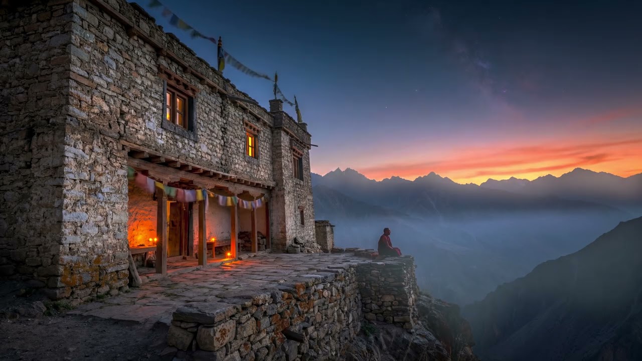 1 HOUR  Himalayan Monastery at Dusk 🏔️ | Sacred  Calm & Deep Meditation Ambience | 4K HDR