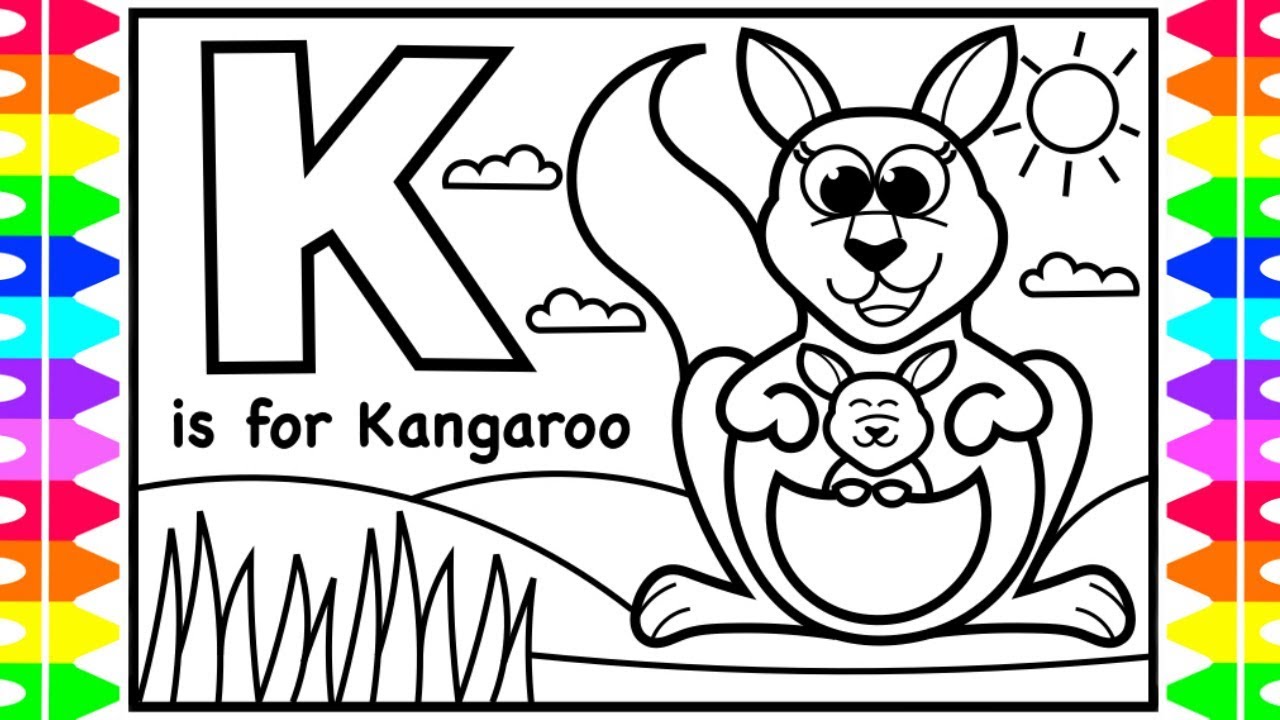 ABC Alphabet Coloring Pages for Kids | K is for Kangaroo | Fun Coloring Pages with Colored Markers