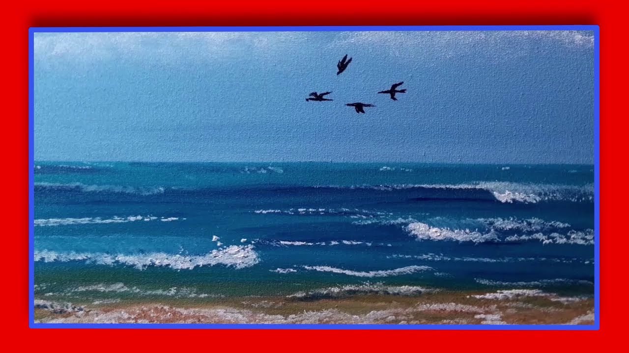 See how to paint easy sea on canvas / Landscape painting with acrylic paint for beginners / # 65