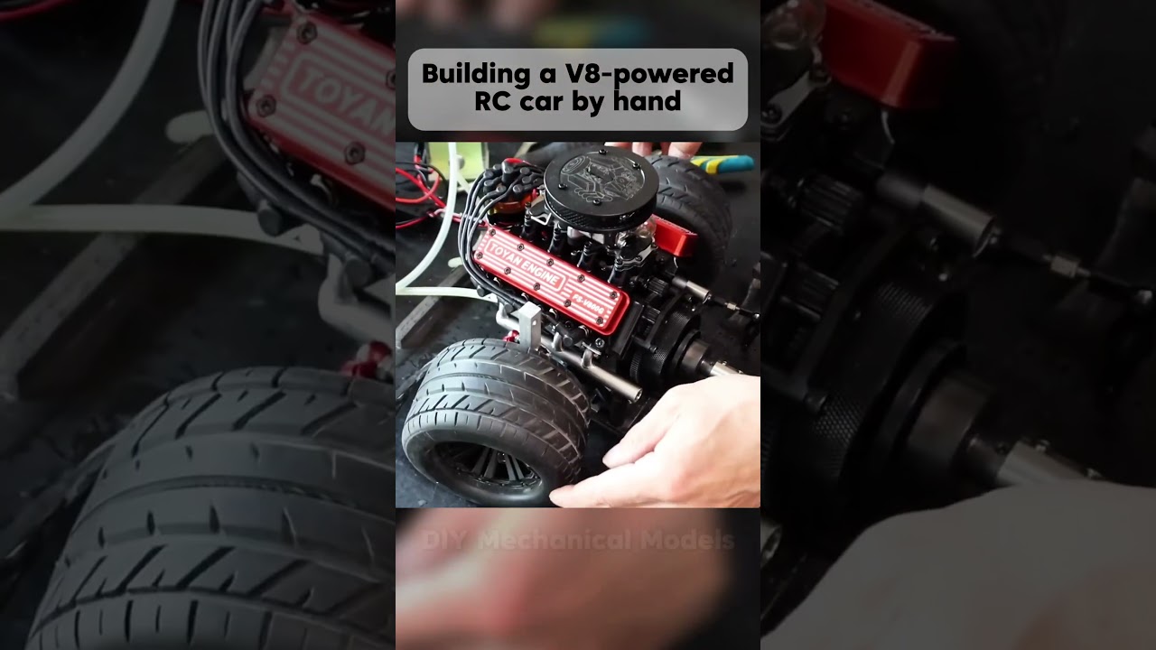 Hand-building an Rc car with a V8 engine #miniengine #model #enginemodel #engine #V8engine