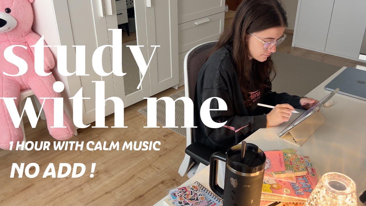 Study With Me | NO AD |  Romantic Piano & Calm Room Sounds