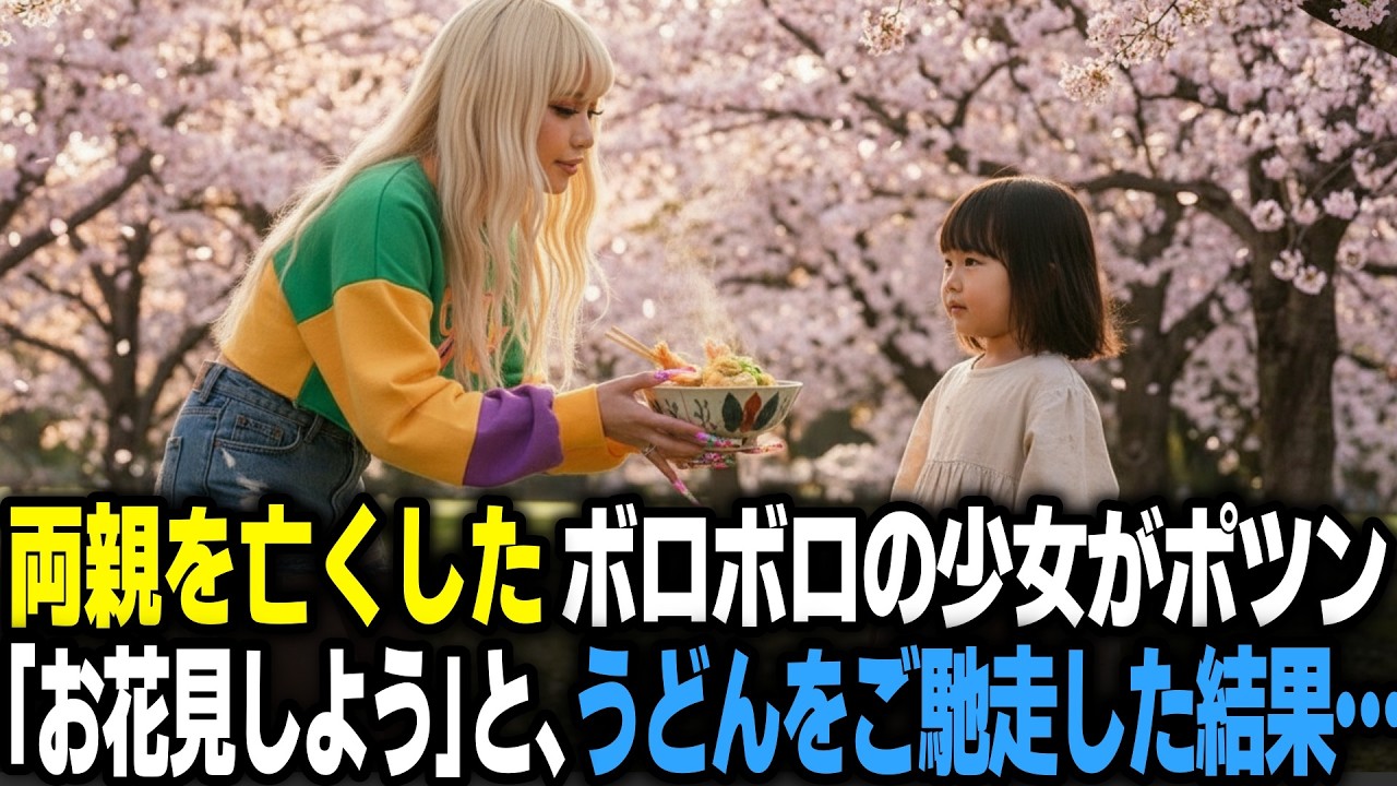 桜の下で1人ポツンと座るボロボロの少女を「お花見しよう」とうどんをご馳走した結果→1年後まさかの展開に…