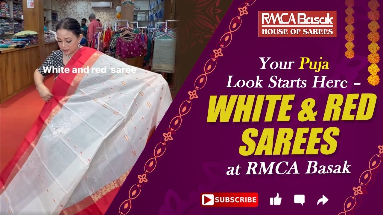 Your Puja Look Starts Here – White & Red Sarees at RMCA Basak