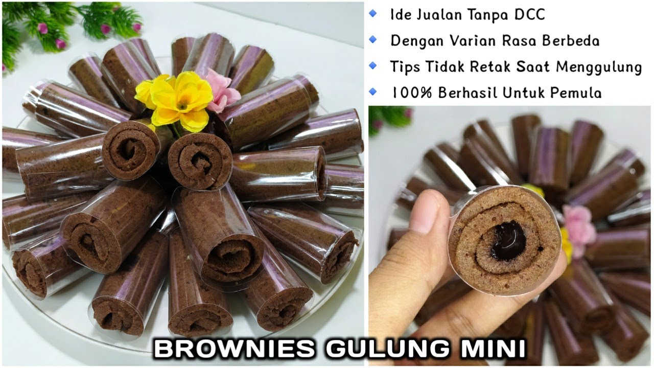 RESEP BROWNIES GULUNG MINI || Aneka Rasa_1 Loyang Hasil 30-35 Gulung_Ide Jualan (100% Berhasil)