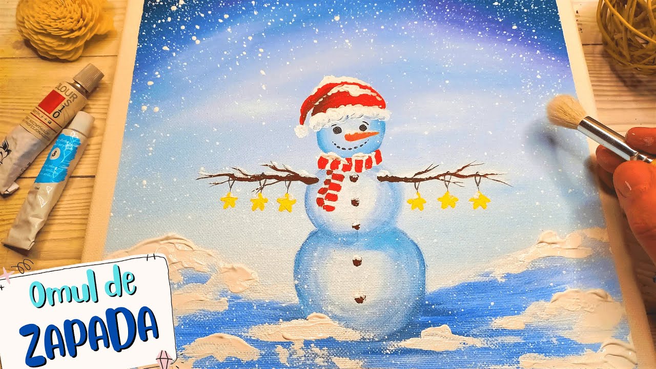 Peisaj de Iarna | Cum Pictez un OM de ZAPADA de CRACIUN | Pictura Simpla | Invata sa Pictezi