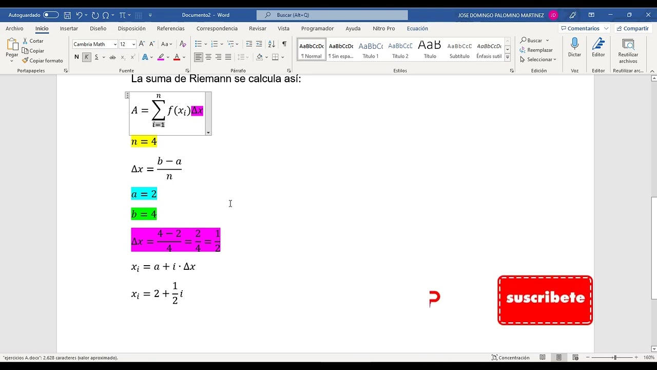 ✎Sumas de Riemann del punto derecho, ✍ usando GeoGebra