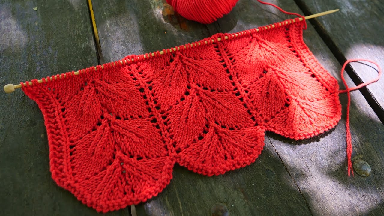 Ажурный узор «Двойные листики» спицами 🍂 Openwork pattern 