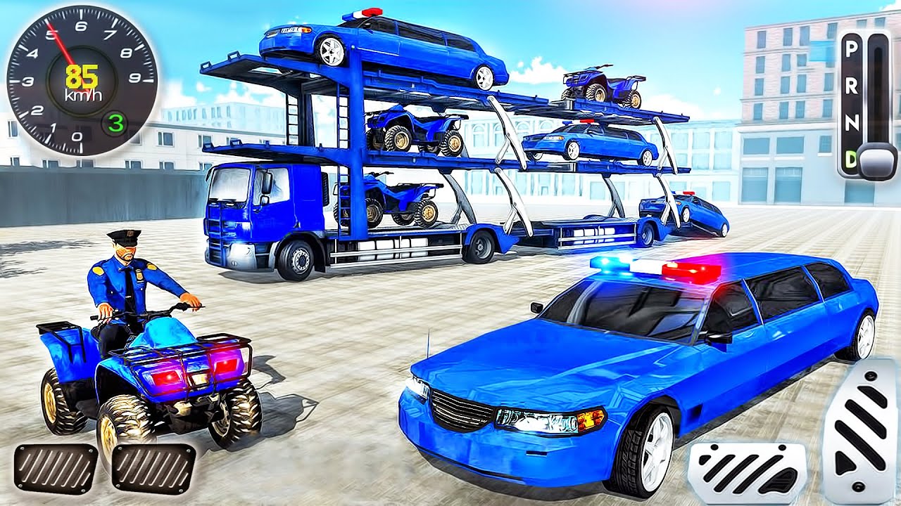 US Police limousine Car Quad Bike Transporter Simulator - Android GamePlay
