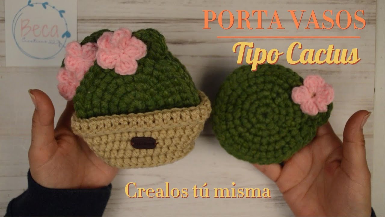 Portavasos tipo cactus a Crochet