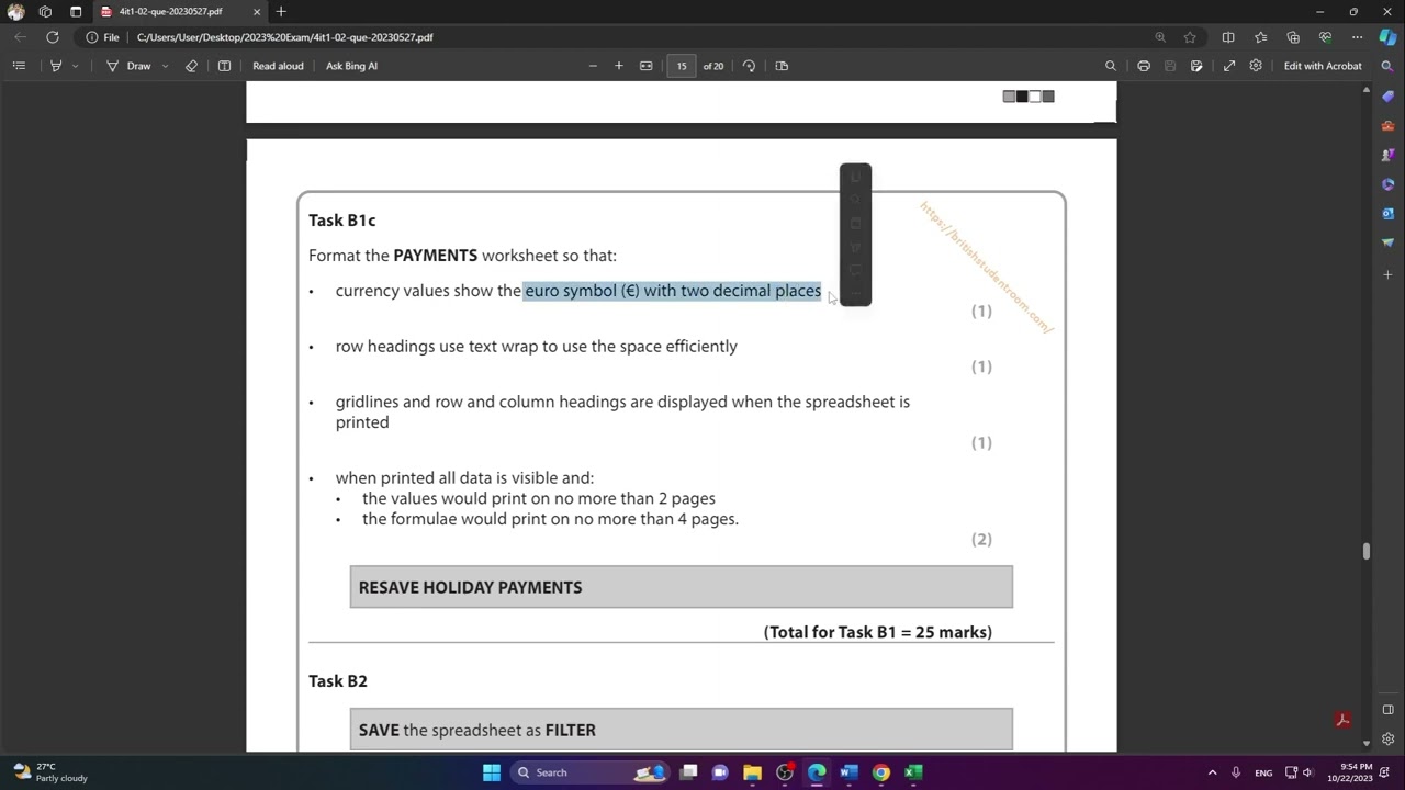 Spreadsheet | 2023 JUN | Edexcel IGCSE ICT Practical