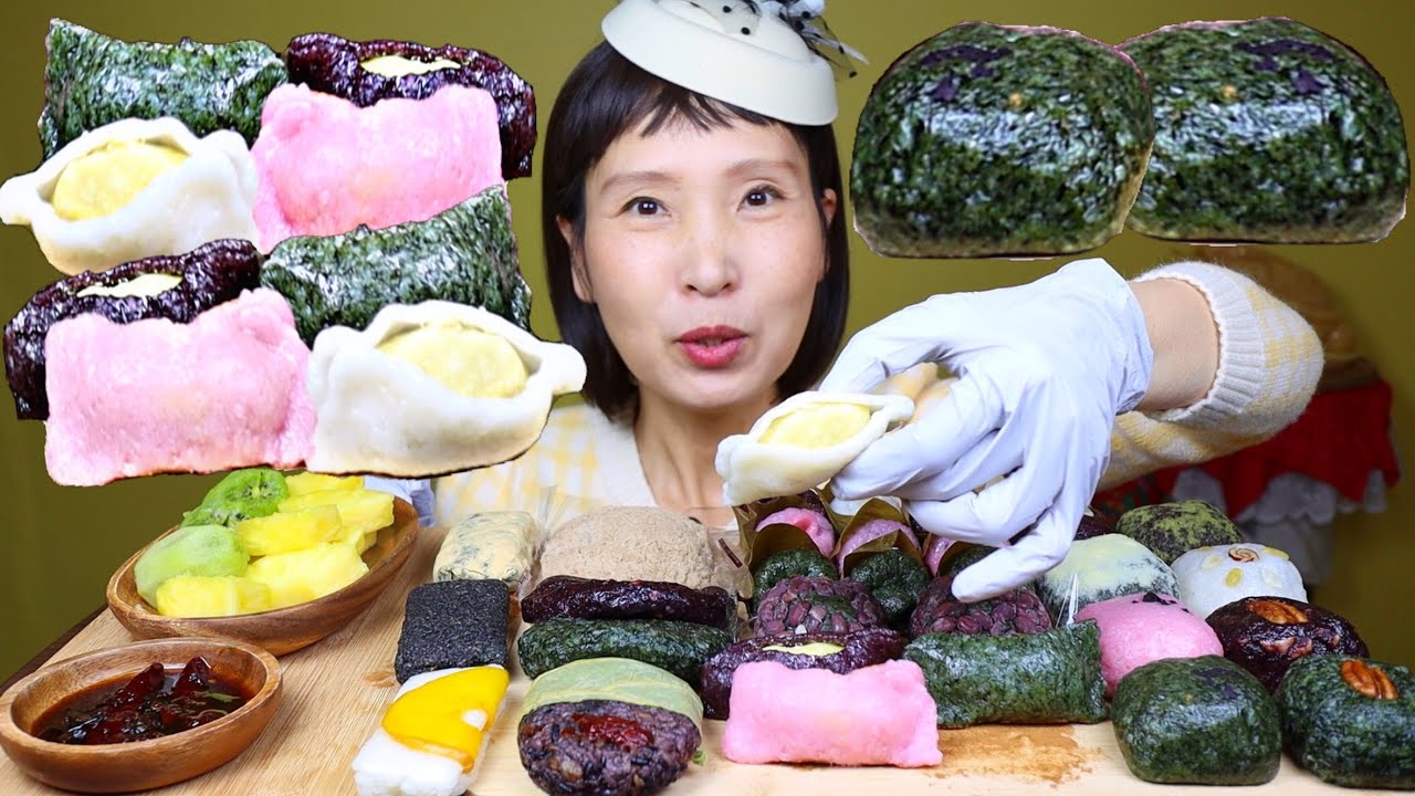 떡시리즈 오초록떡 먹방 年糕吃播 モッパン ASMR KOREA VEGETARIAN TRADITIONAL TTEOK MUKBANG
