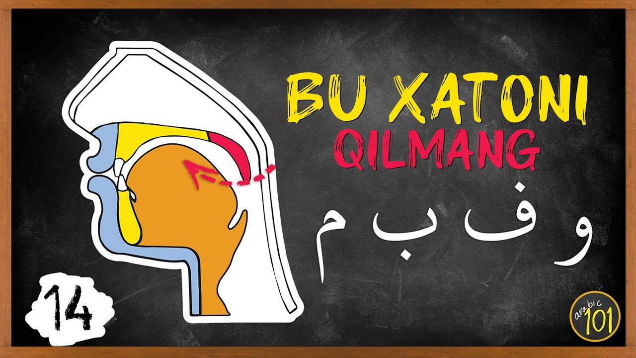 Oson harflardagi ko‘p uchraydigan xatolar: «ف و م ب» | Maxraj va sifatlar, 14-dars | Arabic101