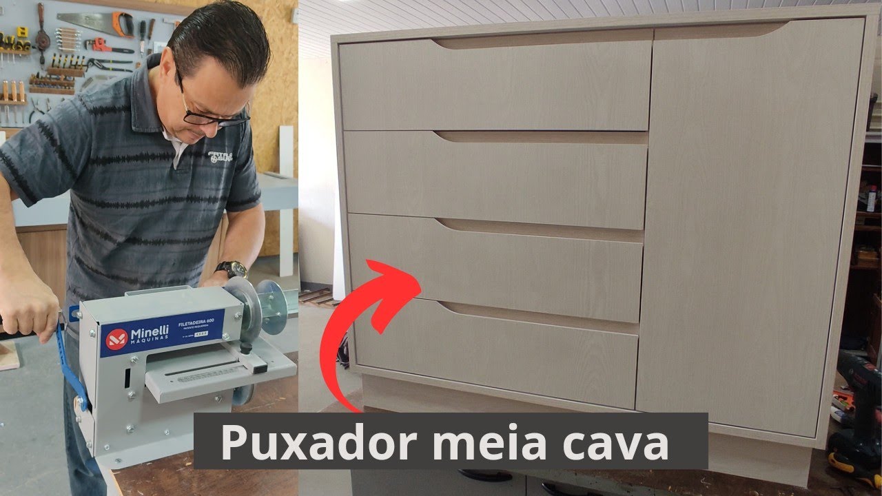 Puxador meia cava - Como fiz e como colei a fita de borda