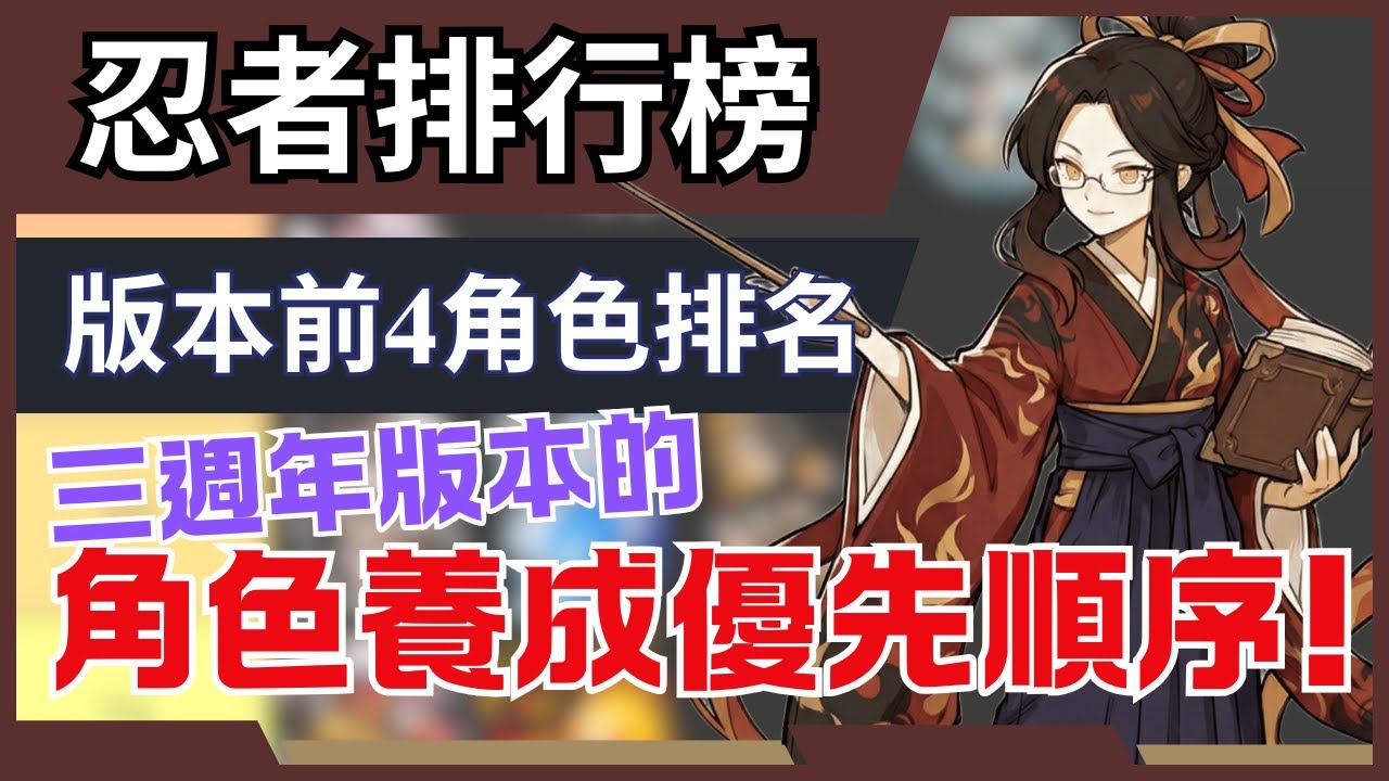 忍者必須死全球版 【三週年版本Top4強勢角色排行榜】三週年誰才是最強忍者? ｜剛入坑的新手該練的角色有哪些? #忍者必須死全球版 #忍者必須死3週年共創計劃