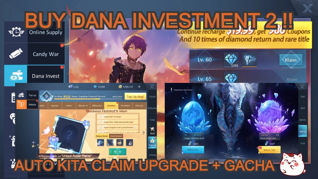 Dragon raja SEA - Buy Dana Investment 2 I Auto Kita Gacha + Upgrade Semuanya Coy !!