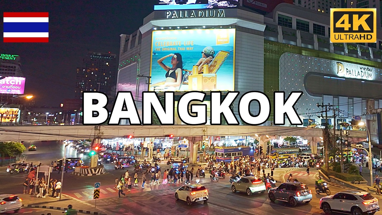 Bangkok Evening Walking Tour 4K | Downtown Nightlife, Street Food & City Lights