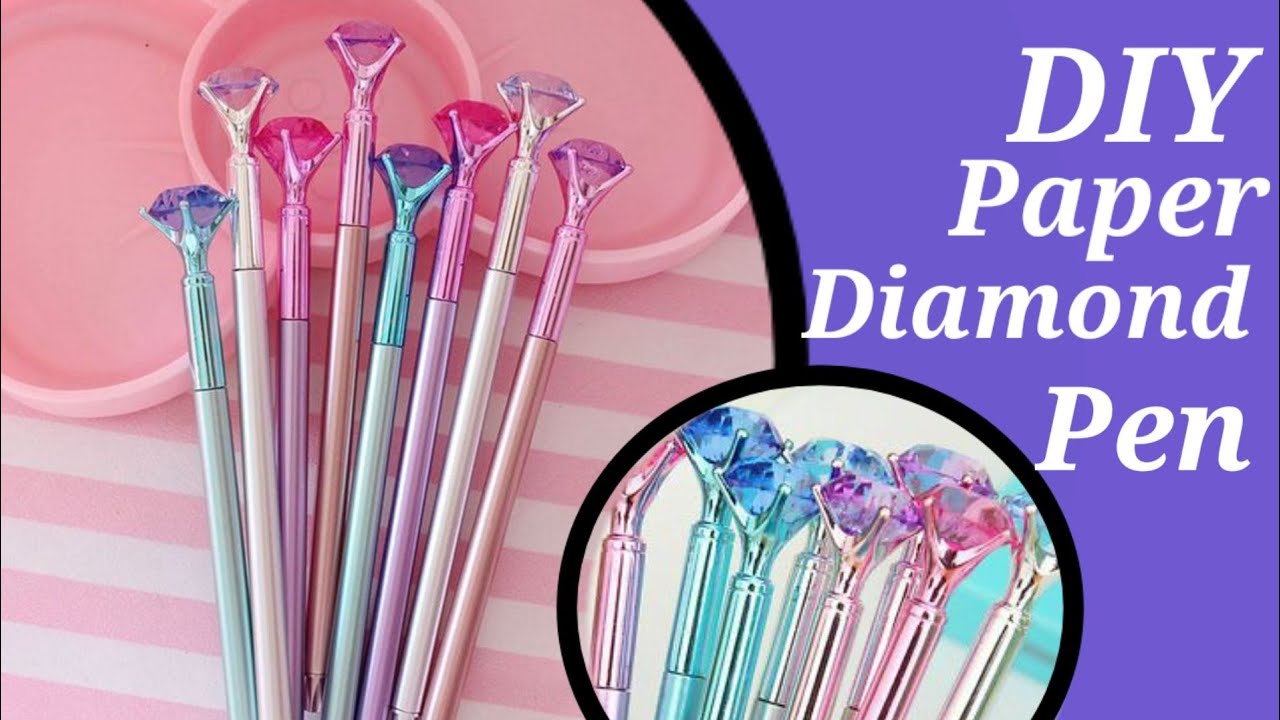 How to make cute diamond pen with paper / Homemade diamond pen / Homemade pen / Pen decoration ideas
