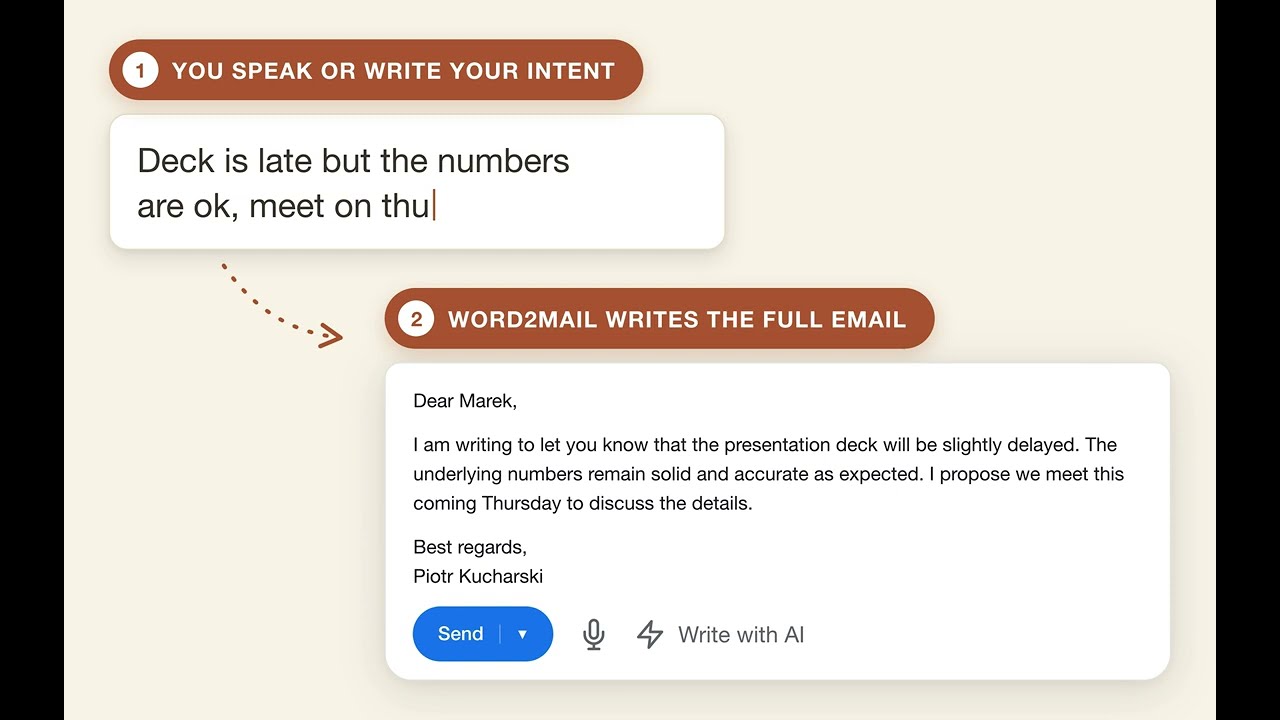 Word2Mail: a few words become a finished email