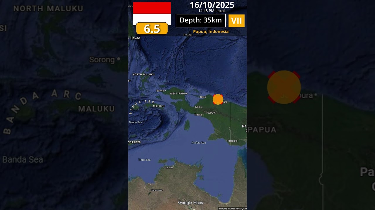 M 6.5 Papua, Indonesia Earthquake (16/10/2025) #shorts