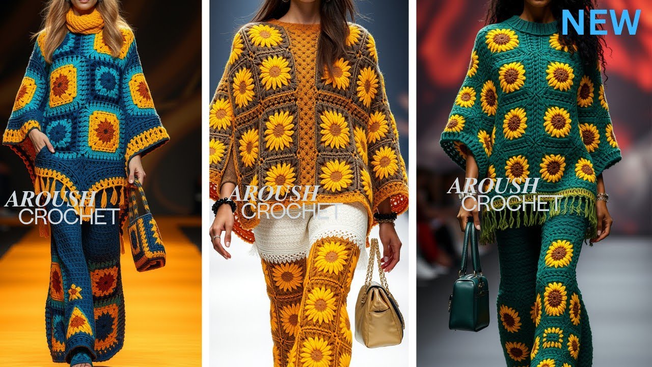 Crochet sunflower granny square poncho designs/Crochet sunflower granny square cape/Crochet shawl