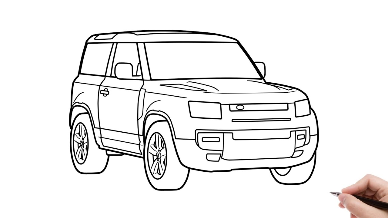 Drawing LAND ROVER DEFENDER 90 2020 step by step / how to draw a land rover 100 off-road car  easy