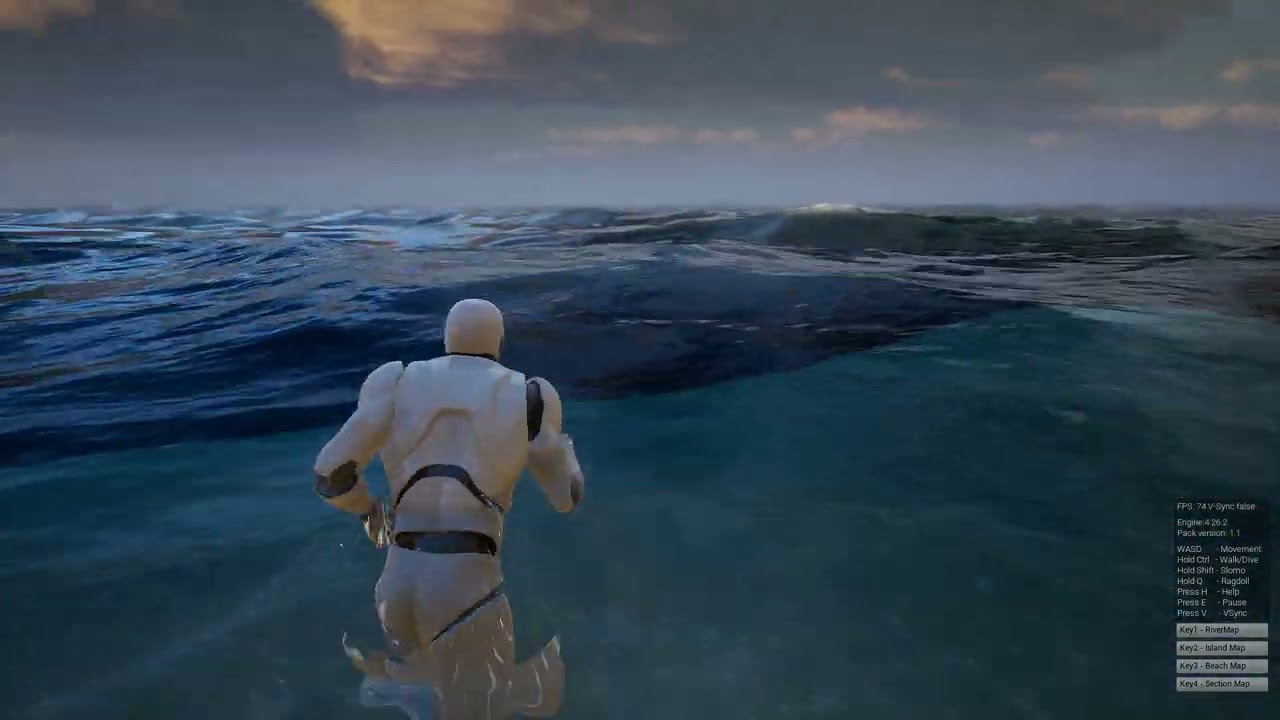 Ocean fluid dynamics simulation, 70 fps (FluidFlux, UE4)
