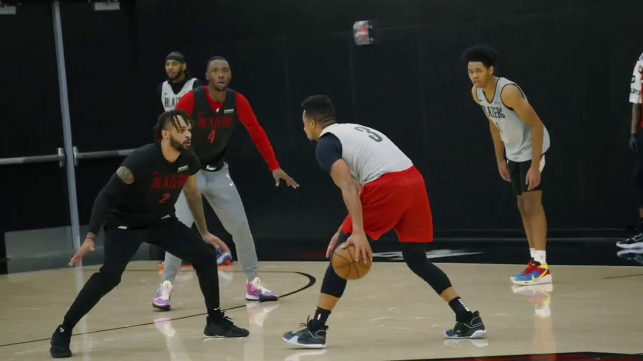 Damian Lillard, Carmelo Anthony, Derrick Jones Jr , CJ McCollum. Portland Trailblazers Training Camp