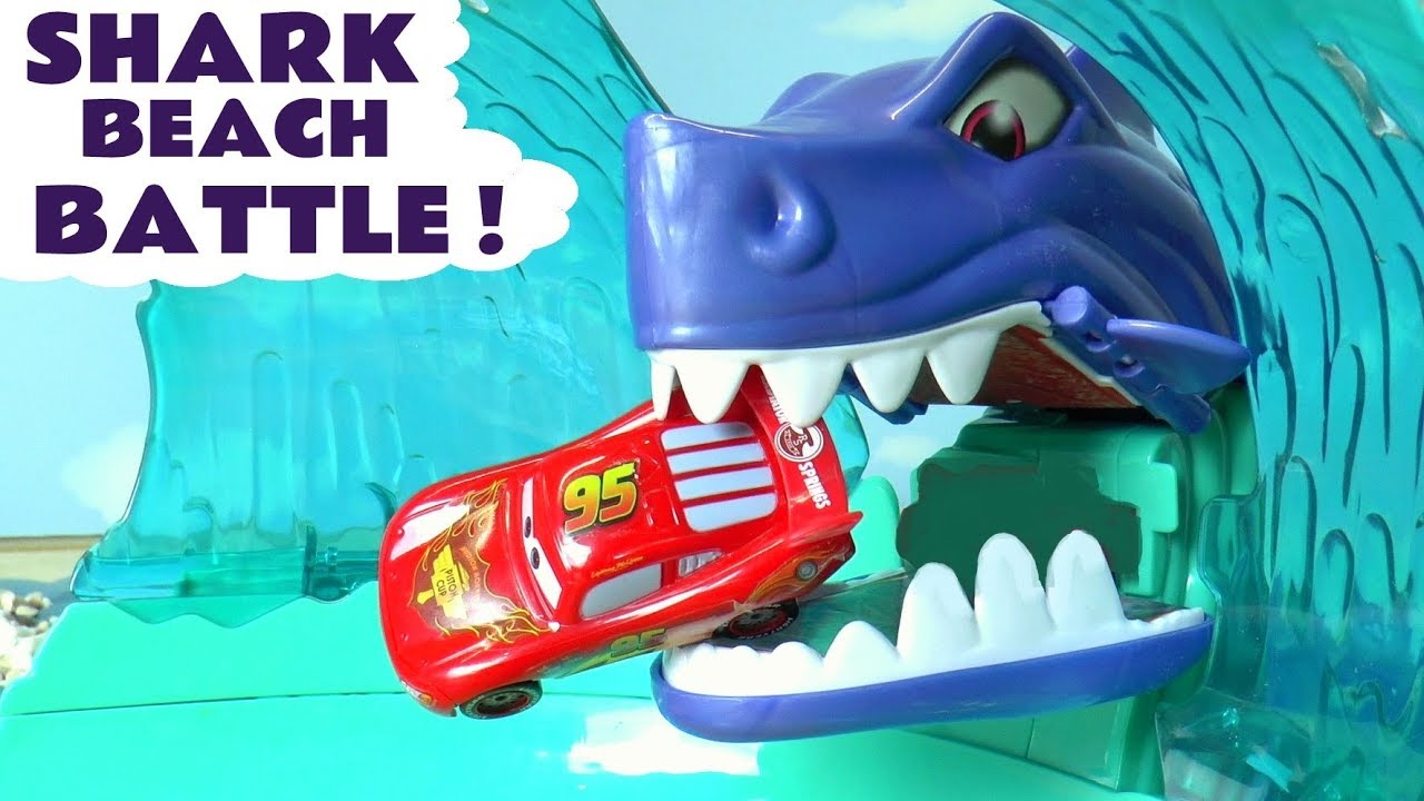 Cars Toys Lightning McQueen Shark Beach Battle With Funny Funlings  TT4U