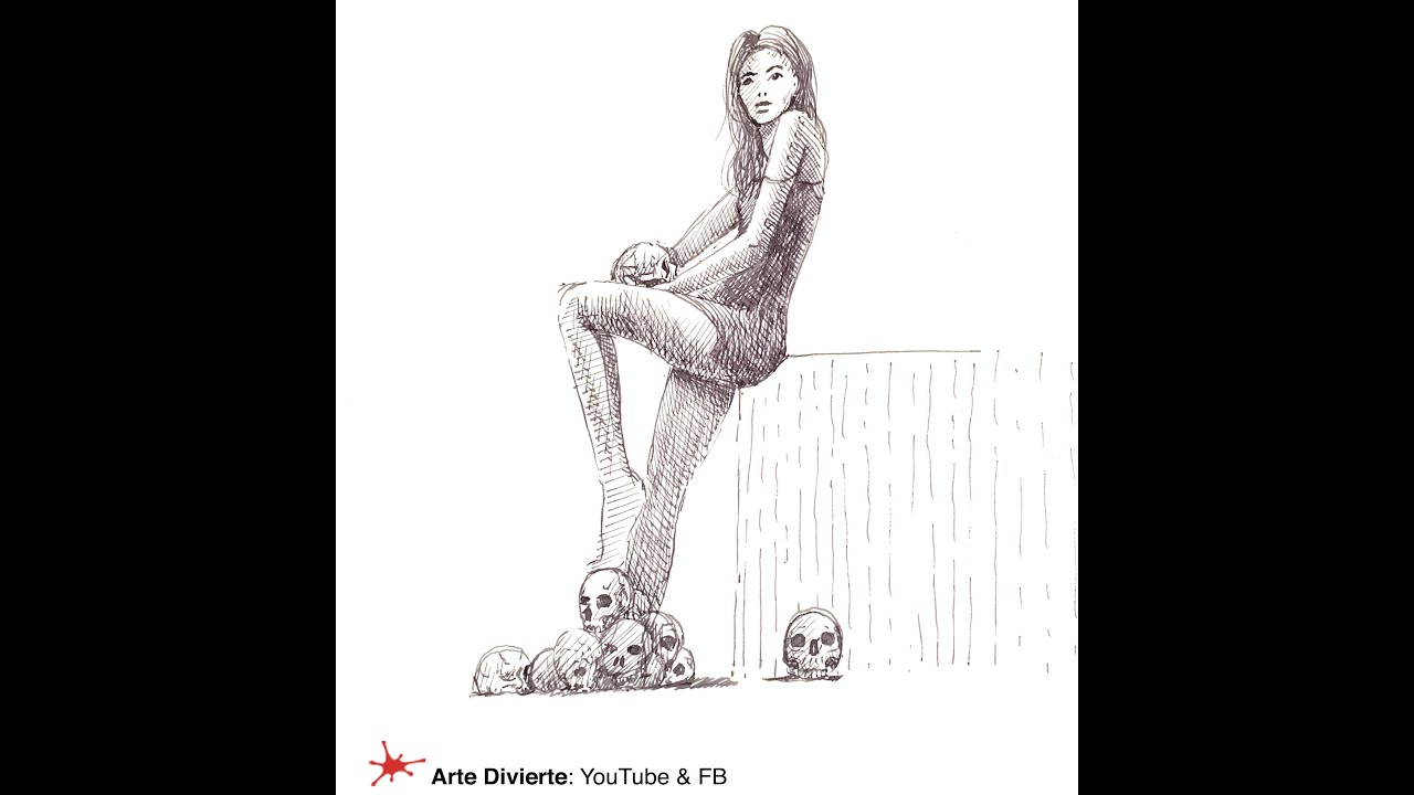 CÓMO DIBUJAR UNA MUJER CON CALAVERAS - A TINTA