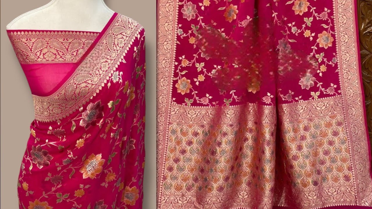 💥❤ Ultimate And Beautiful Pure khaddi Georgette saree in Hot Pink l Rani Pure khaddi Georgette saree