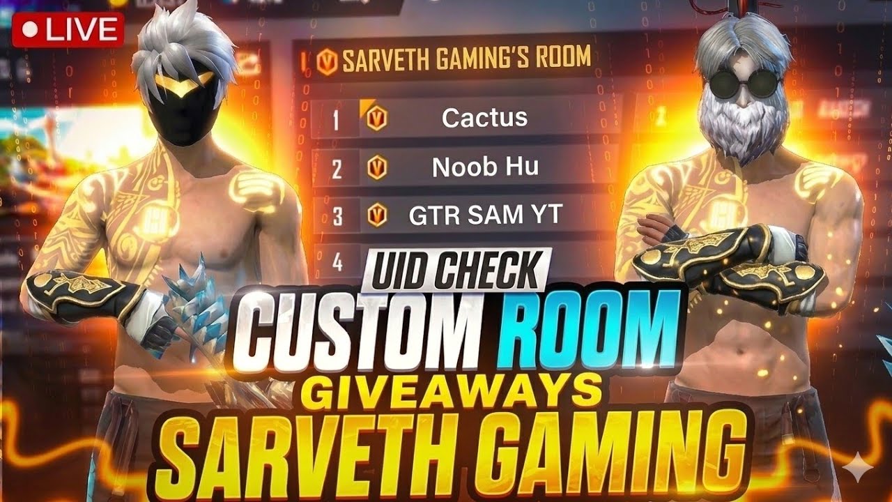 FREE FIRE LIVE 🔴 | UID CHECK + CUSTOM ROOM💥 SARVETH GAMEING 🔥 JOIN FAST ⚡#freefirelive