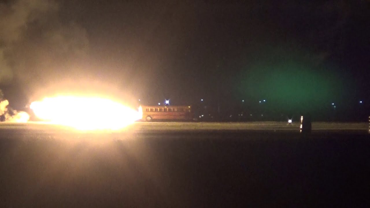 Paul Stender Jet Powered School Bus Night Time Run at 2014 Battle Creek Field of Flight