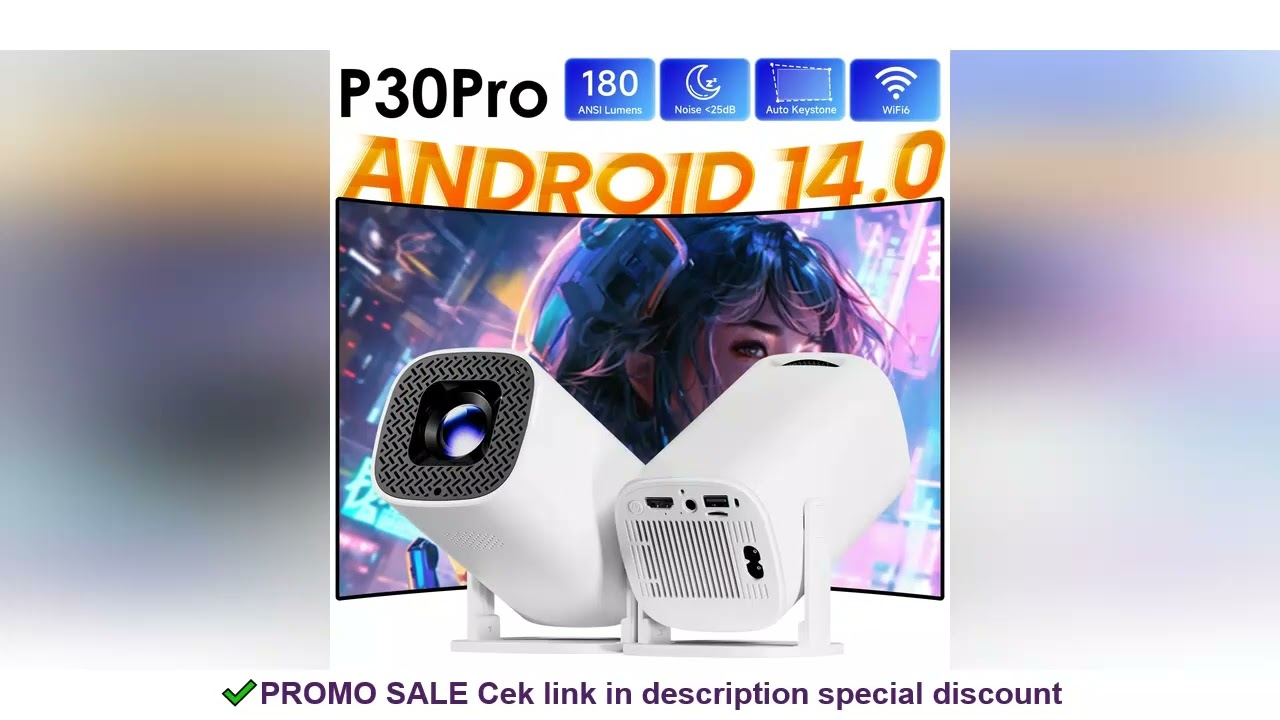 P30PRO Android 14 Smart Mini Projector WiFi6 BT 5.0 Supports 4K 1280 * 720P Supports Screen Mirrorin