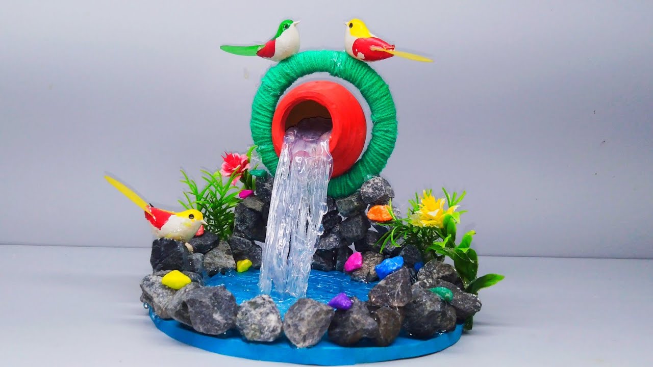 how to make Waterfall from hot glue gun and small pot. Showpiece for home decoration.