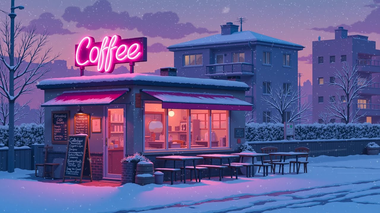 Japanese Winter Café ❄️ Warm Lofi Hip Hop Ambience at roadside cafe ⛄ Lofi Music for Study & Work.