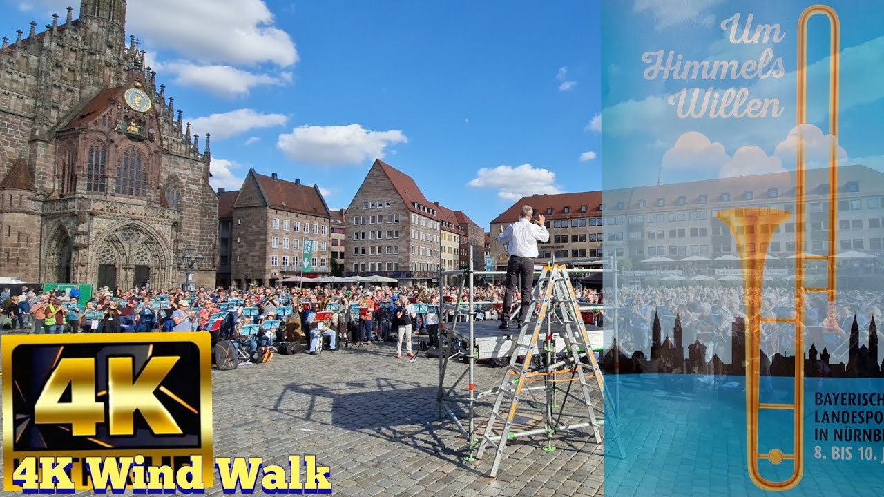 4K wind walk 60fps BAYERISCHER LANDESPOSAUNENTAG IN NÜRNBERG, ДЕНЬ БАВАРСКОГО ТРОМБОНА В НЮРНБЕРГЕ.