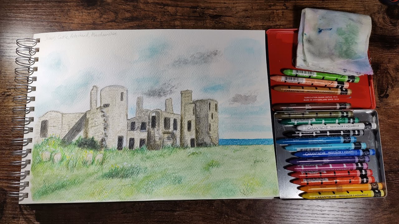 Painting a ruined Scottish castle | Neocolor II paint with me