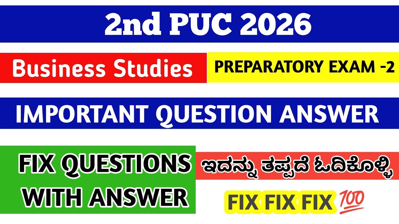 2ND PUC BUSINESS STUDIES PREPARATORY EXAM 2 IMPORTANT QUESTIONS AND ANSWERS | MODEL QUESTION PAPER