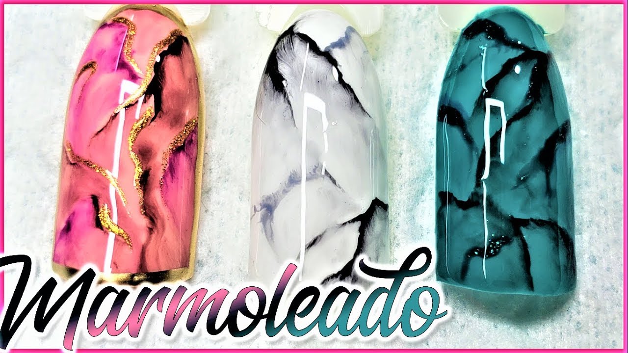 3 uñas efecto marmol - marmoleado en uñas paso a paso - uñas efecto marmol semipermanente