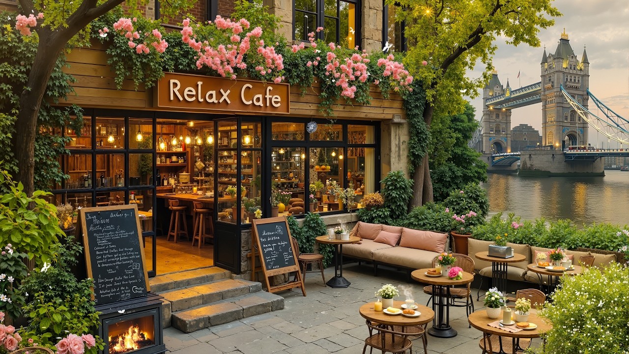Warm Jazz in a Relaxing Cafe Ambience 🌸 Tranquil Jazz Music & Crackling Fireplace for Relax & Sleep