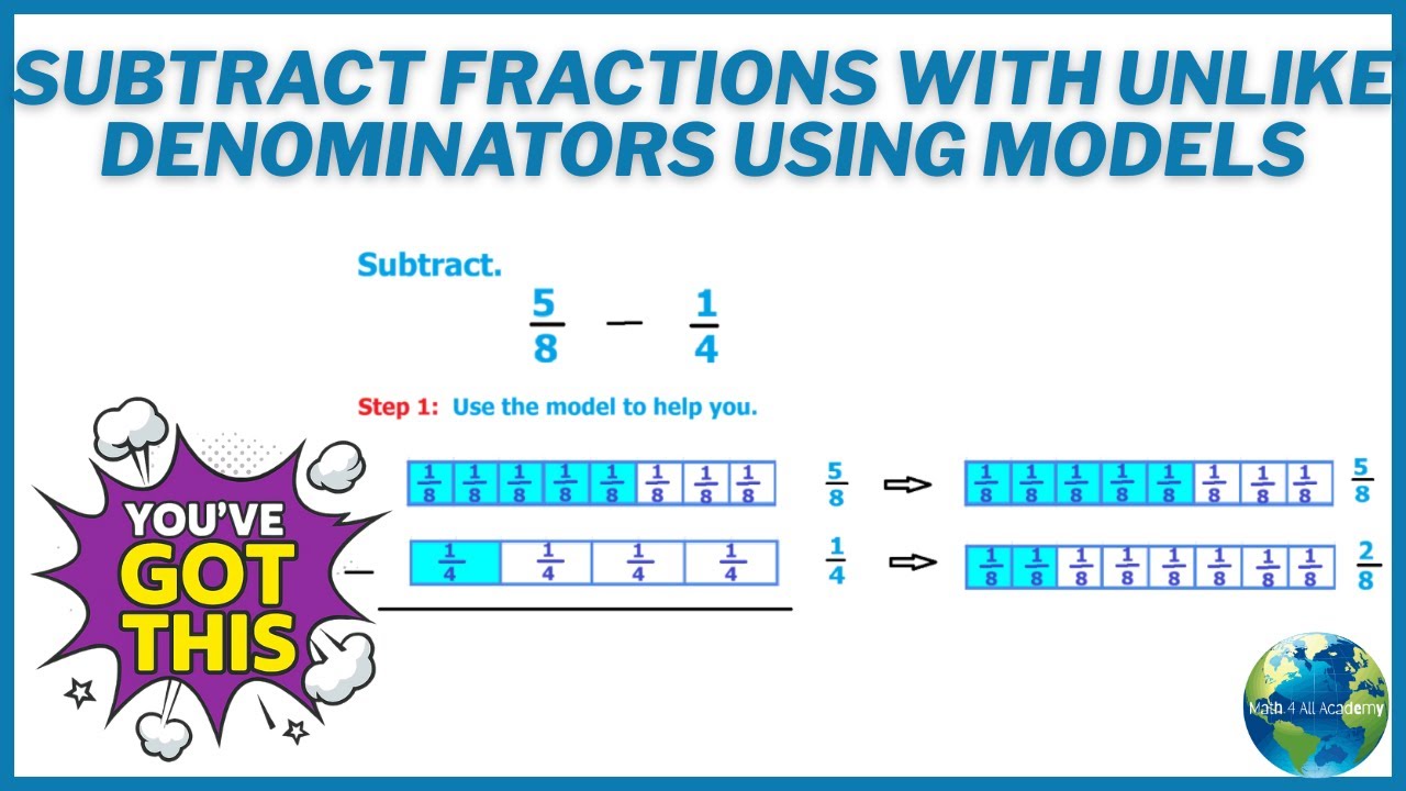 Subtract Fractions With Unlike Denominators Using Models