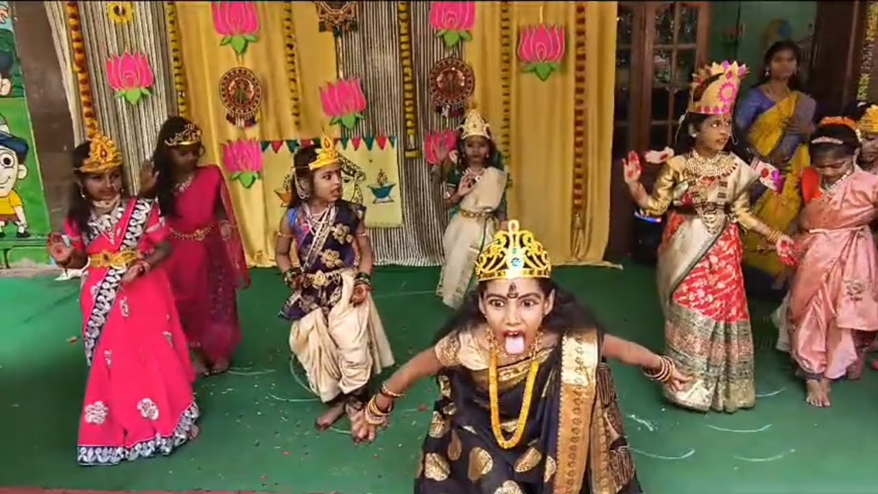 goddess Durga's victory against the buffalo-demon Mahishasura to restore and protect dharma.