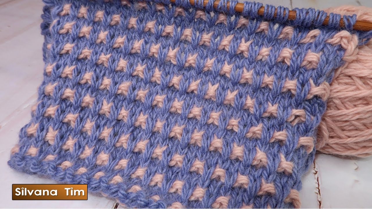 Diseño con PUNTITOS - Puntos a dos agujas tejido en dos colores - Punto tejer ropita de bebe № 1043
