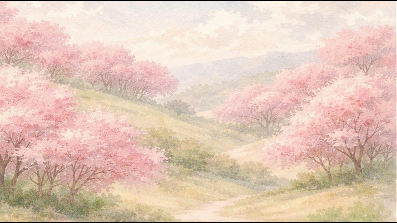 Soft Pink Blossom Valley | Pastel Spring Landscape TV Background | Calm Aesthetic Ambient Visual