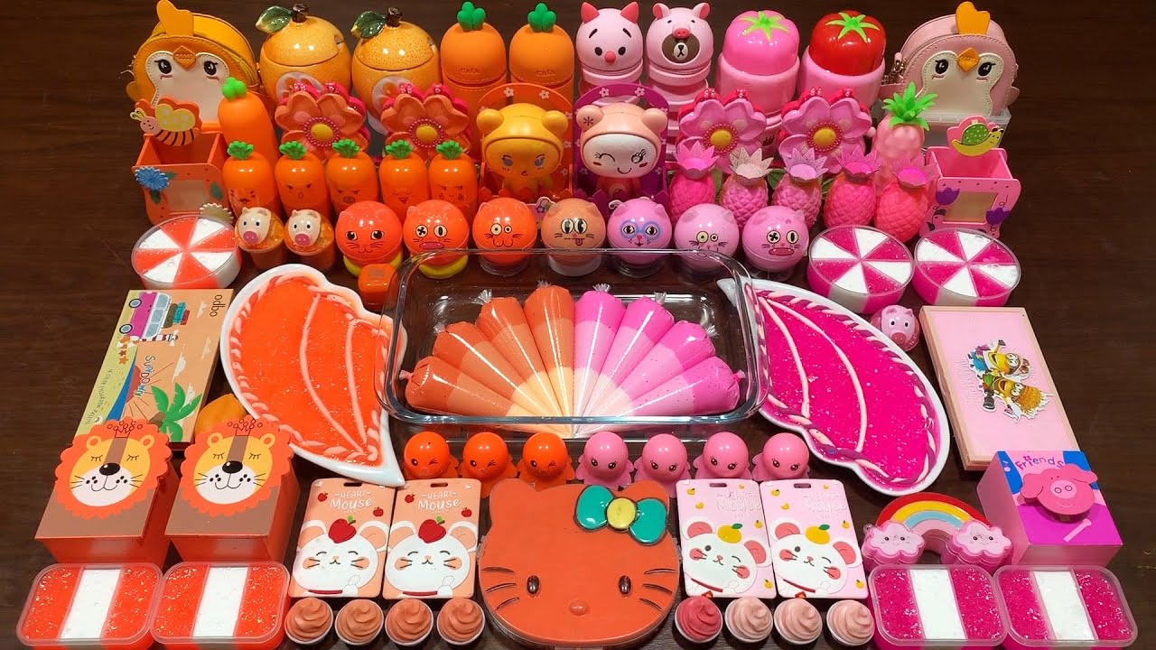 ORANGE AND PINK PIPING BAGS - Mixing Random Things Into Glossy Slime ! Satisfying Slime Videos #1317