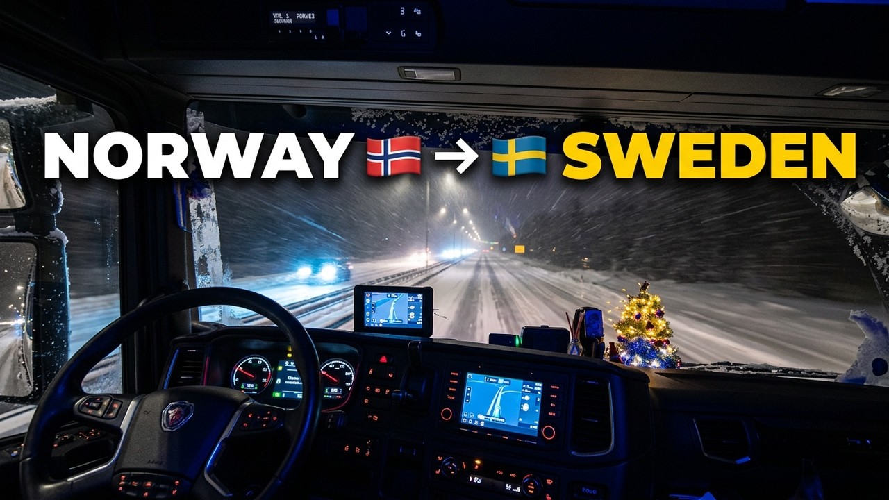 ASMR 🇳🇴 POV Truck Driving Norway | Winter Night Highway to Sweden 4K