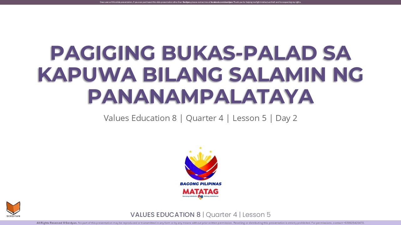 Values Education 8 - Q4W5D2 - Pagiging Bukas-Palad sa Kapuwa Bilang Salamin ng Pananampalataya