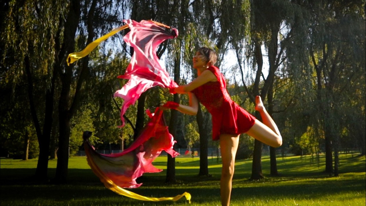 Firey Red Dragon Silk Poi Dance in Willow Park- Play