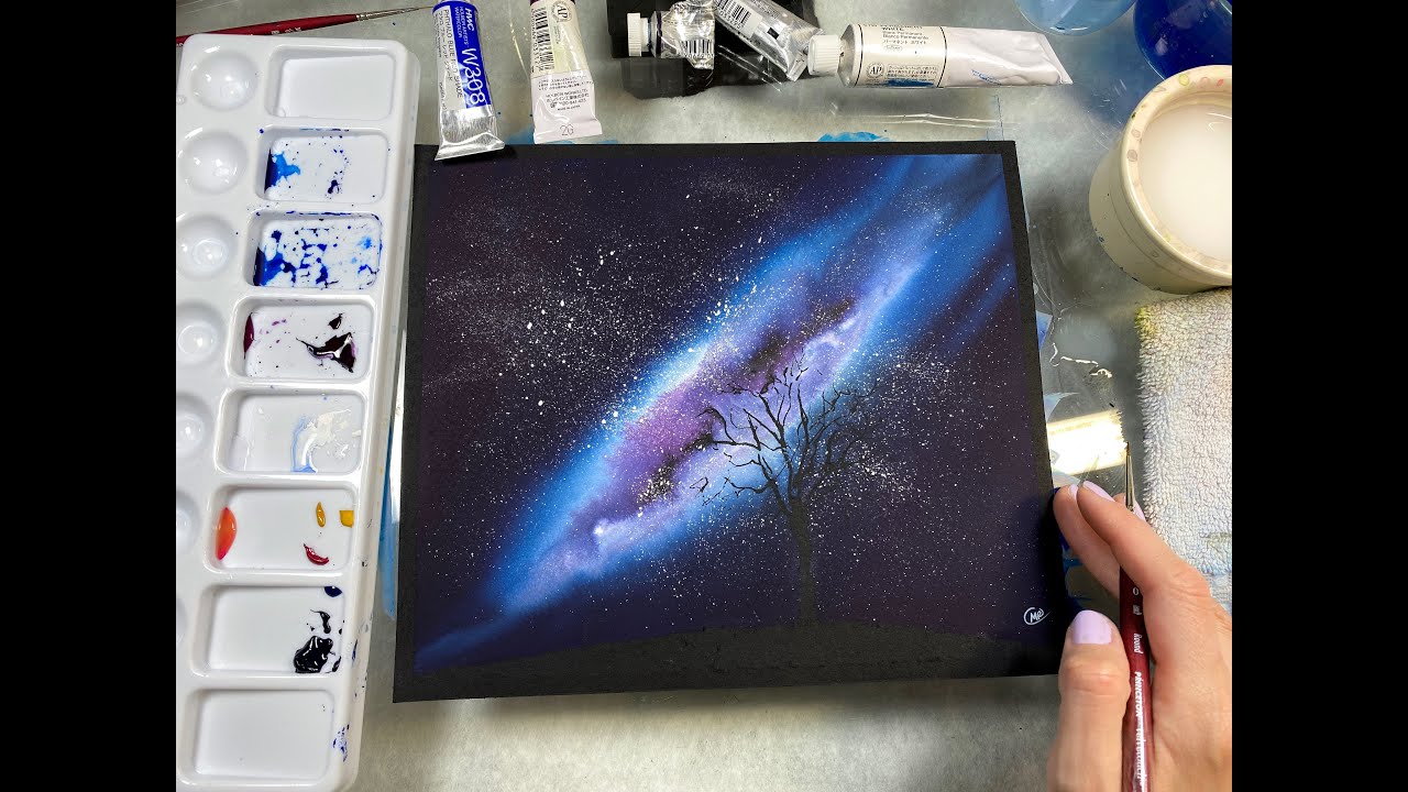 Painting a Galaxy on Black Watercolor Paper